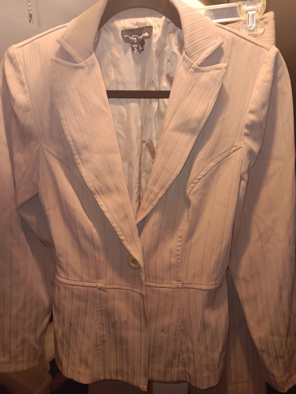 My Michelle Light Cream Pinstripe Pantsuit